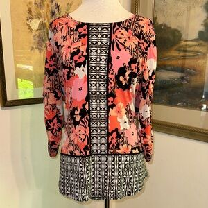 Style & Co. Floral Contrasting Pattern Coral/Black/White Tunic Size Large